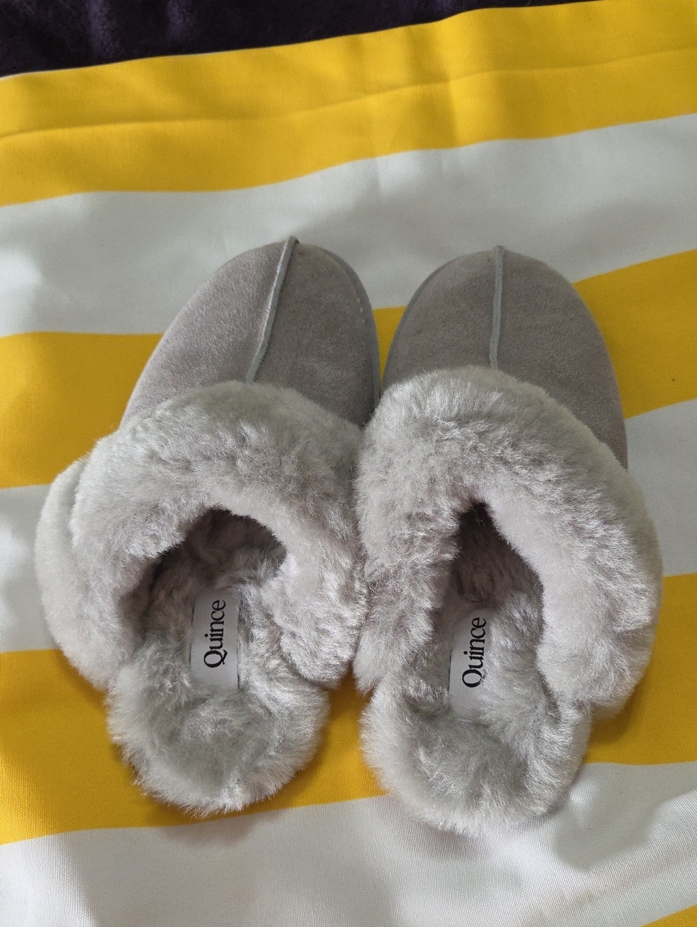 Quince Women's Faux-Fur Slippers in Light Gray